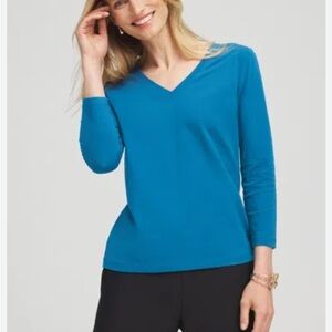 Chico's Women's Teal Blue 3/4 Length Sleeve Perfect Tee Size 1